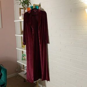 Burgundy velvet duster from Akira.